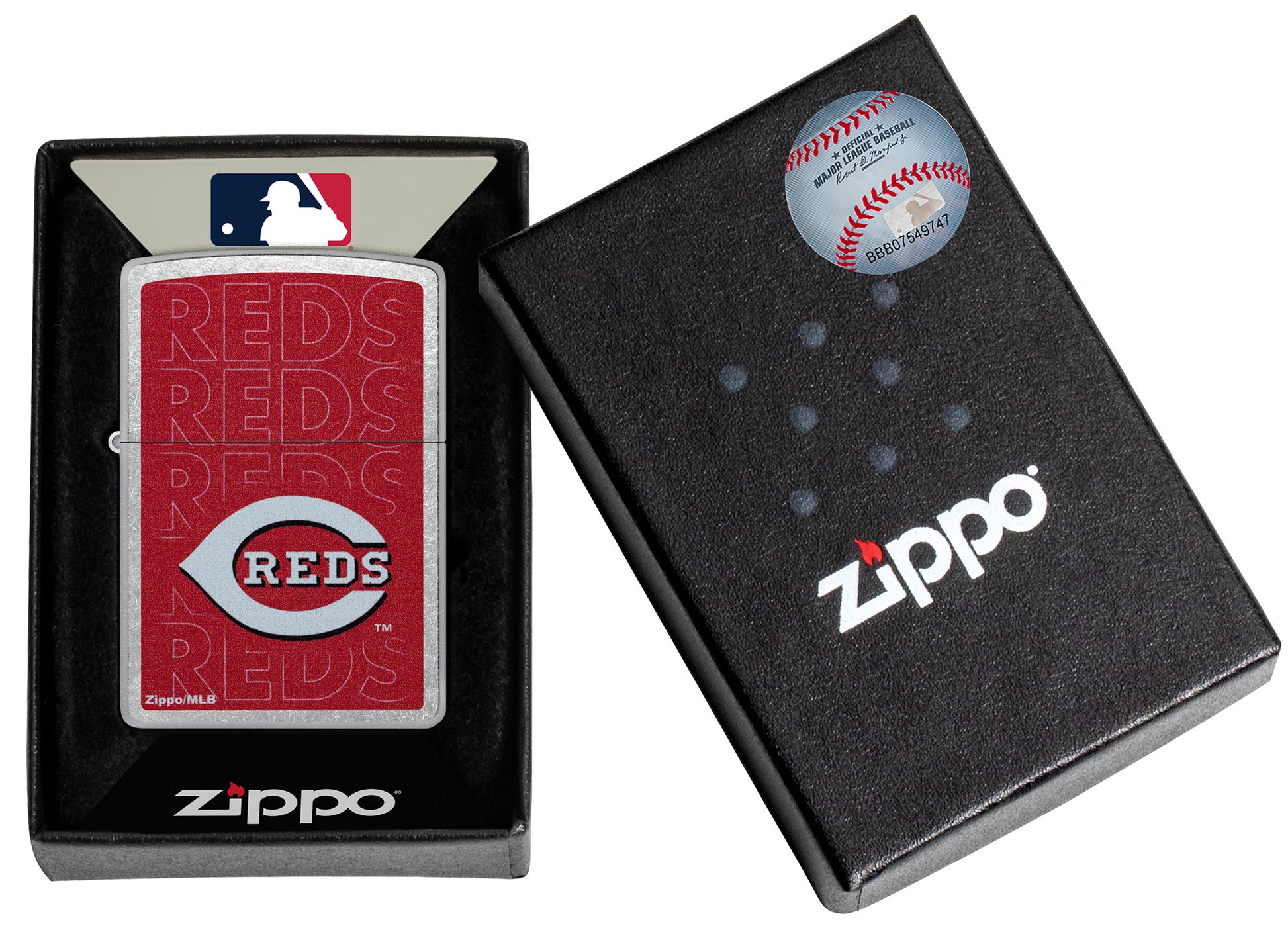 Zippo MLB® Cincinnati Reds Street Chrome Windproof Lighter in its packaging.