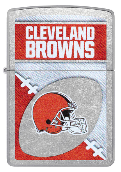 Front view of Zippo NFL Cleveland Browns Street Chrome Windproof Lighter.