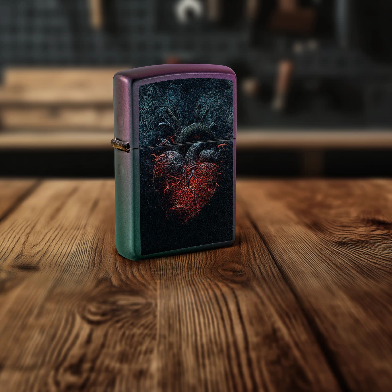 Lifestyle image of Zippo Dark Heart Design Iridescent Windproof Lighter