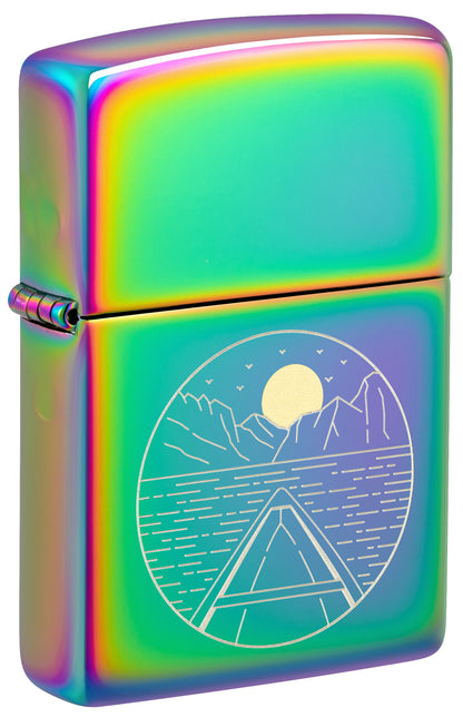 Front shot of Zippo Moon Canoe Design Multi Color Windproof Lighter standing at a 3/4 angle.