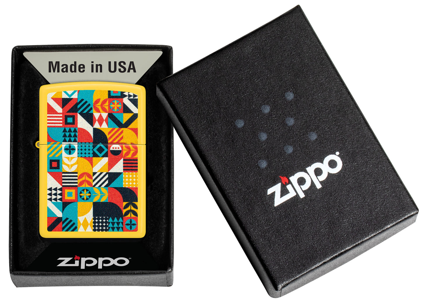 Zippo Barn Quilt Design Sunflower Windproof Lighter in its packaging.