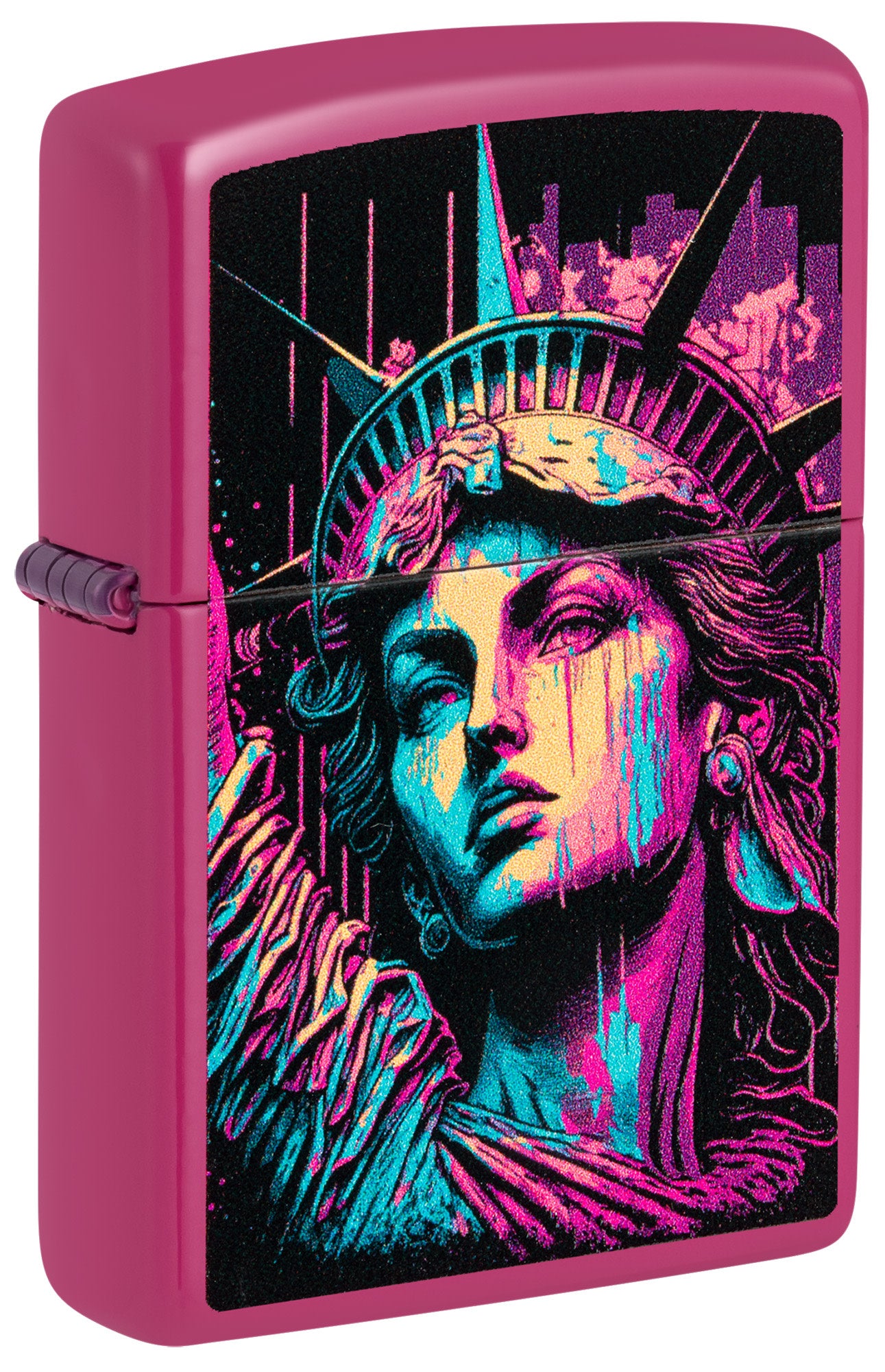 Front view of Zippo American Lady Frequency Windproof Lighter standing at a 3/4 angle.