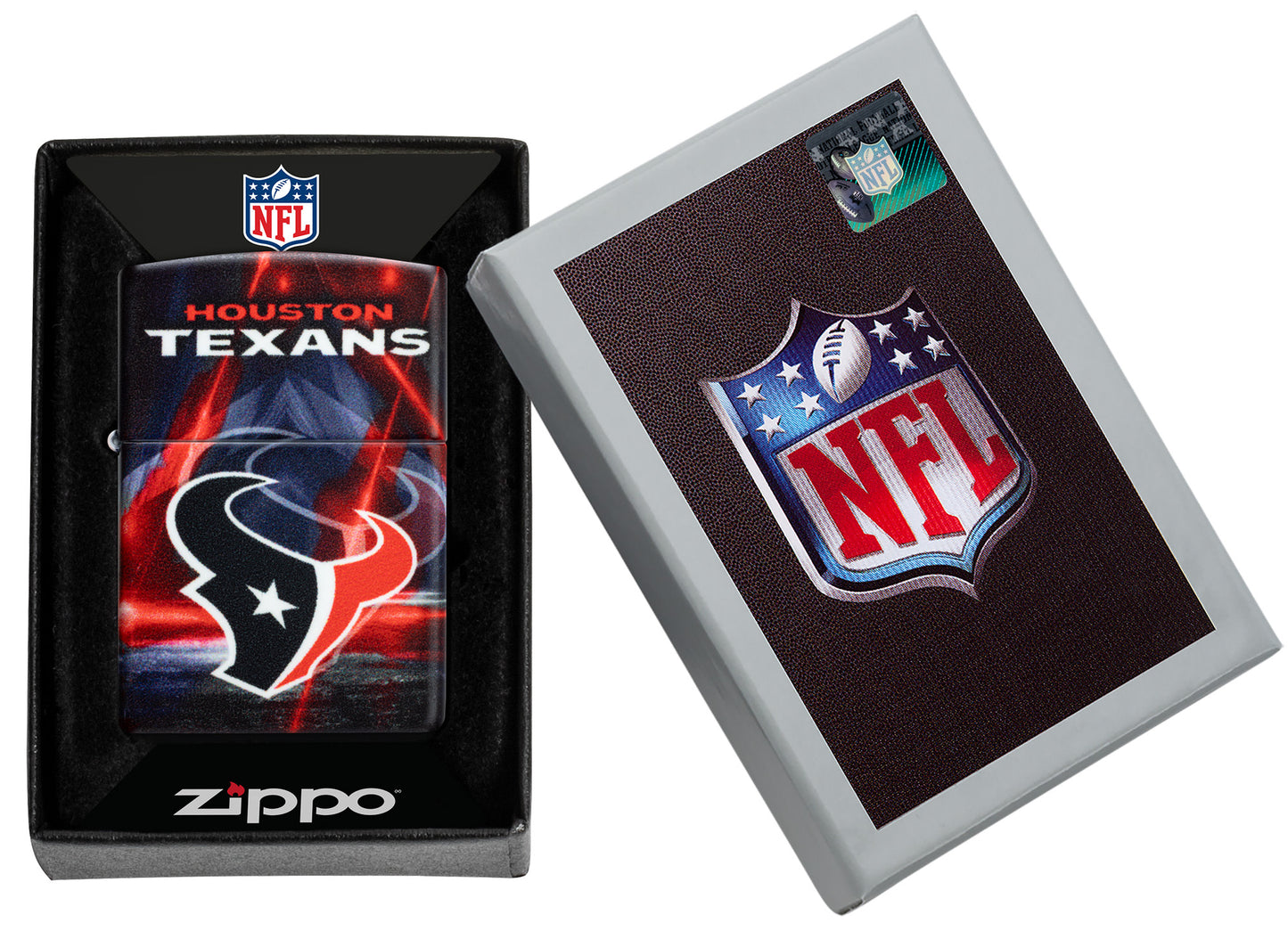 Zippo NFL Houston Texans 540 Matte Windproof Lighter in its packaging.