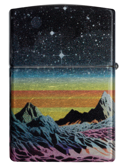 Back view of Zippo Space in Color Design 540 Tumbled Chrome Windproof Lighter.