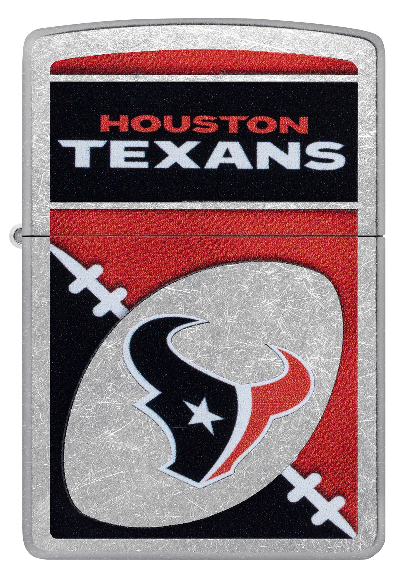 Front view of Zippo NFL Houston Texans Street Chrome Windproof Lighter.