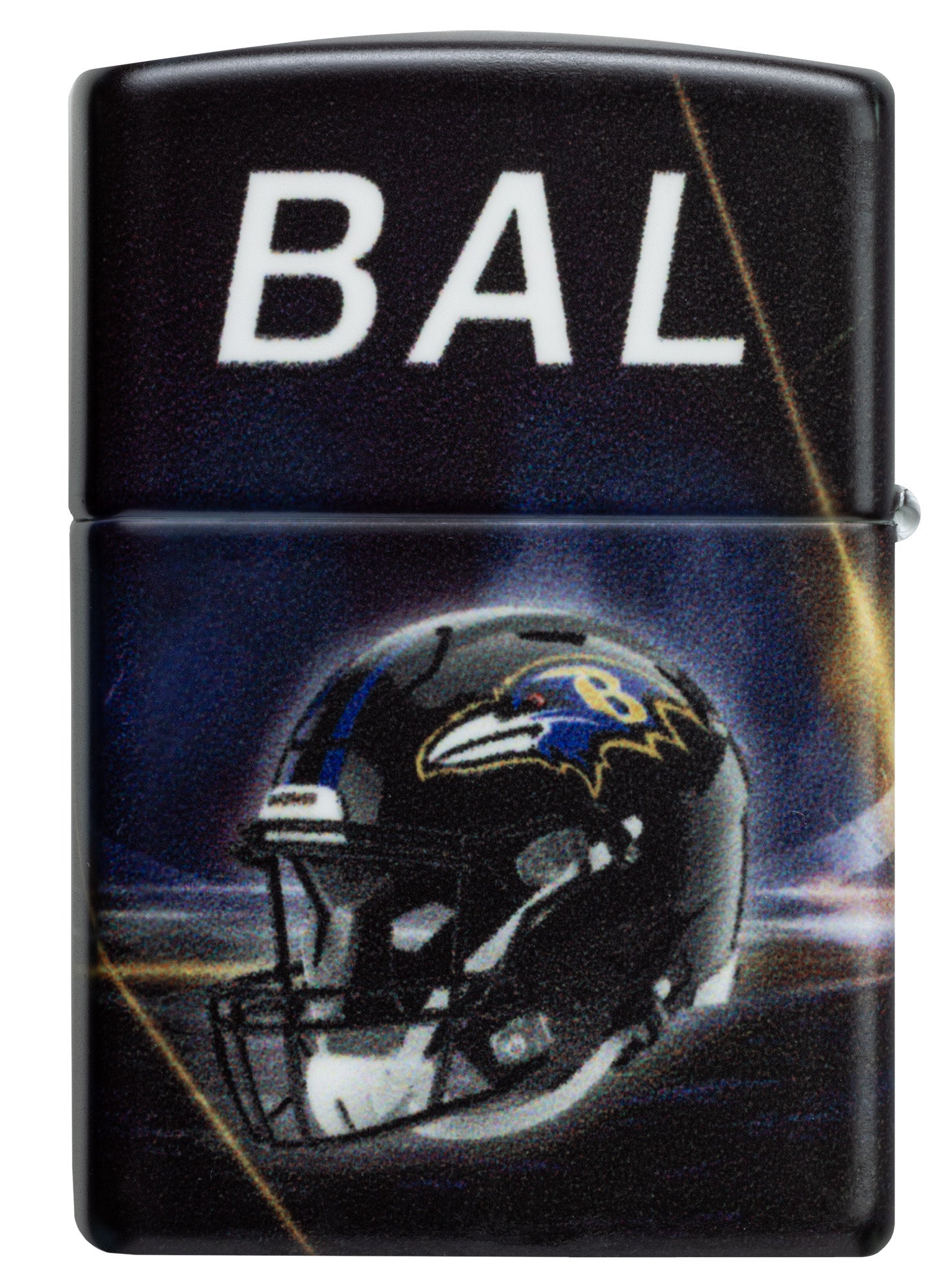 Back shot of Zippo NFL Baltimore Ravens 540 Matte Windproof Lighter.