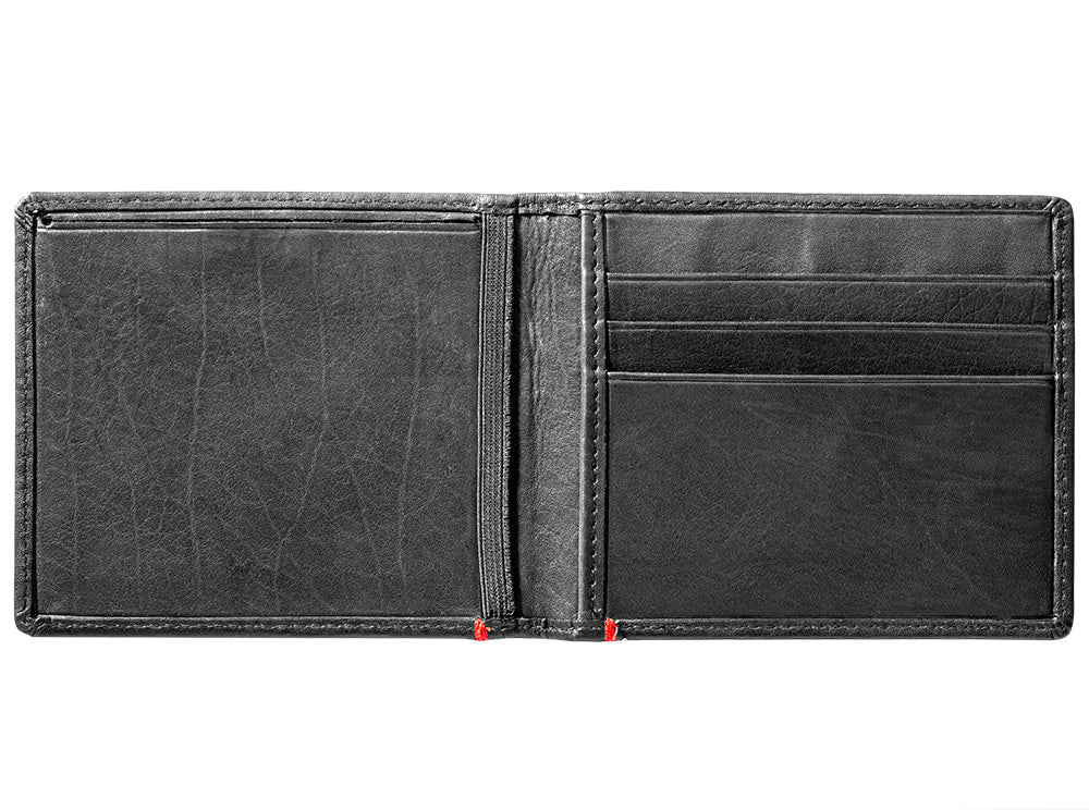 Black Leather Wallet With Viking Metal Plate design minimalist back full