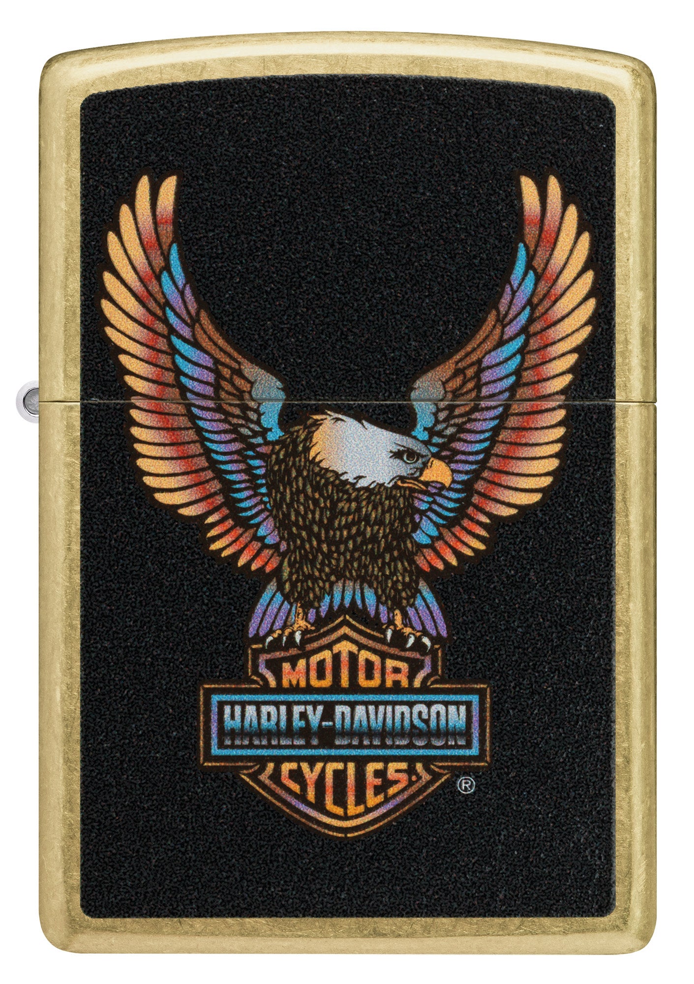 Front view of Zippo Harley-Davidson® Eagle Street Brass Windproof Lighter.