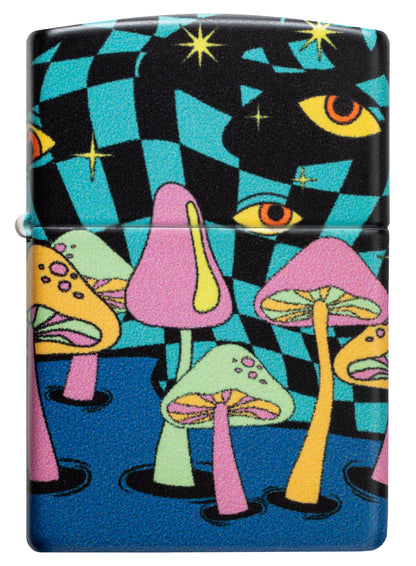 Front view of Zippo Mushroom Party Design Glow in the Dark Windproof Lighter.