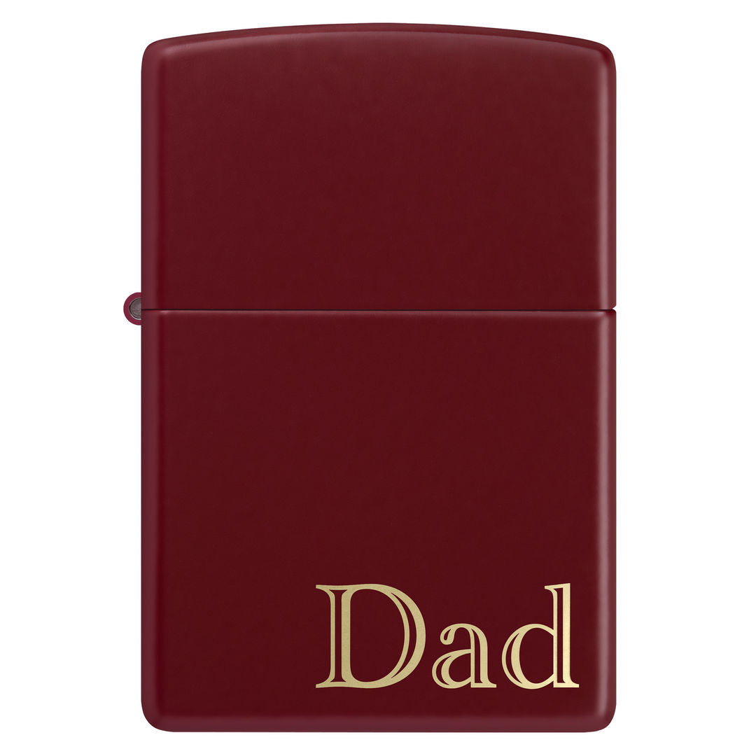 Front view of Zippo Dad Design SMS Windproof Pocket Lighter.