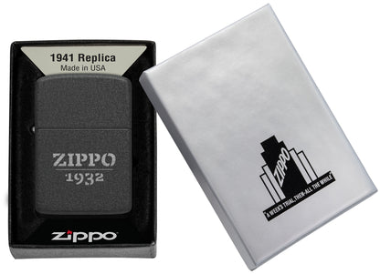 Zippo Design 1941 Replica Black Crackle® Windproof Lighter in its packaging.