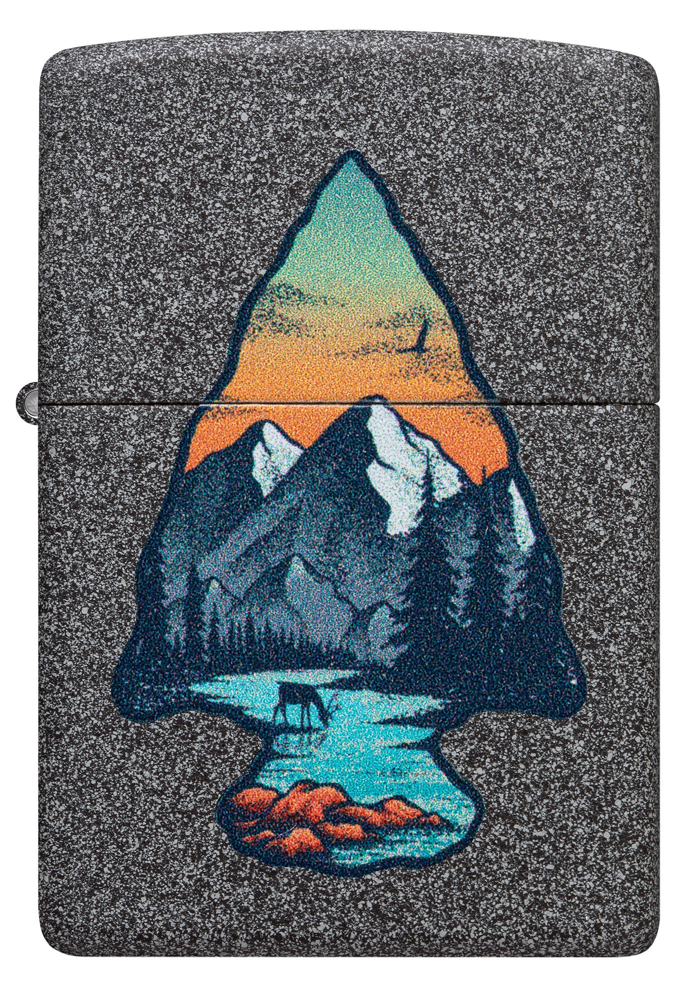 Front view of Zippo Mountain Design Iron Stone Windproof Lighter.