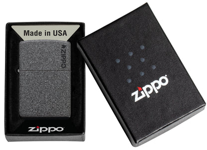 Zippo Classic Iron Stone Zippo Logo Windproof Lighter in its packaging.