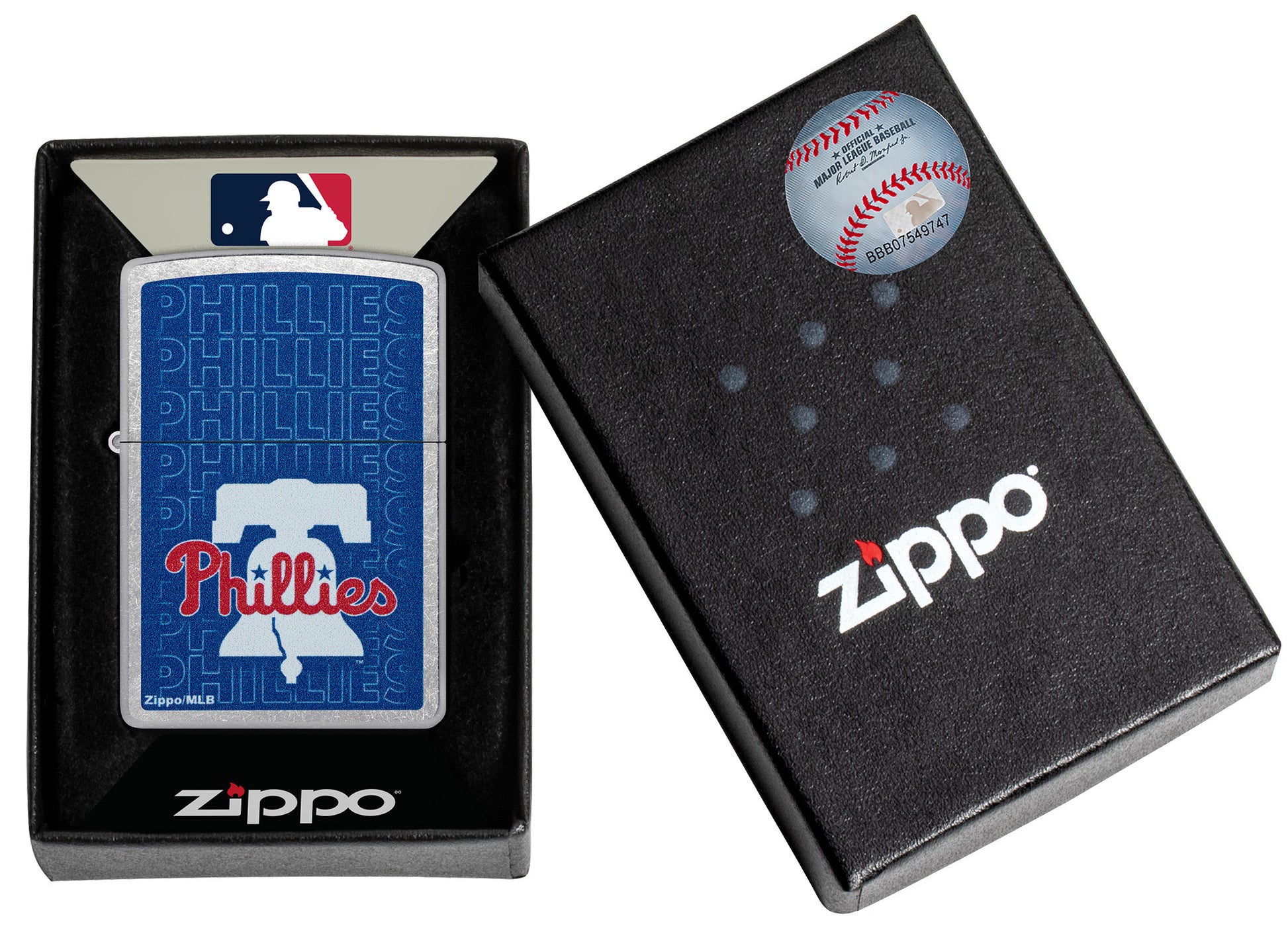 Zippo MLB® Philadelphia Phillies Street Chrome Windproof Lighter in its packaging.