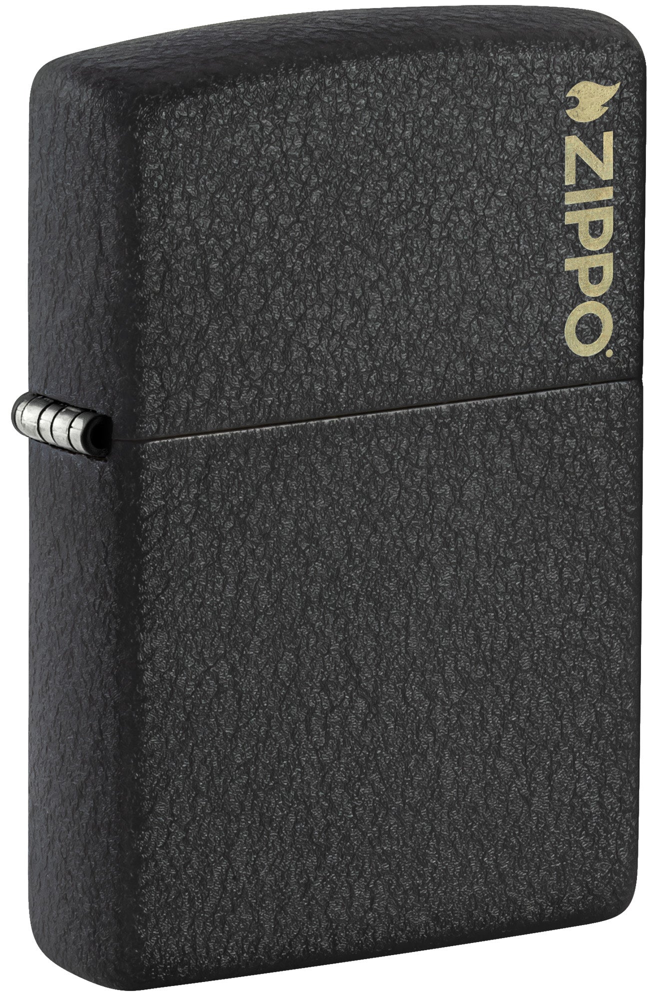 Front shot of Zippo Classic Black Crackle® Zippo Logo Windproof Lighter standing at a 3/4 angle.