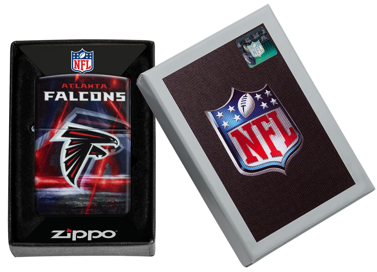 Zippo NFL Atlanta Falcons 540 Matte Windproof Lighter in its packaging.