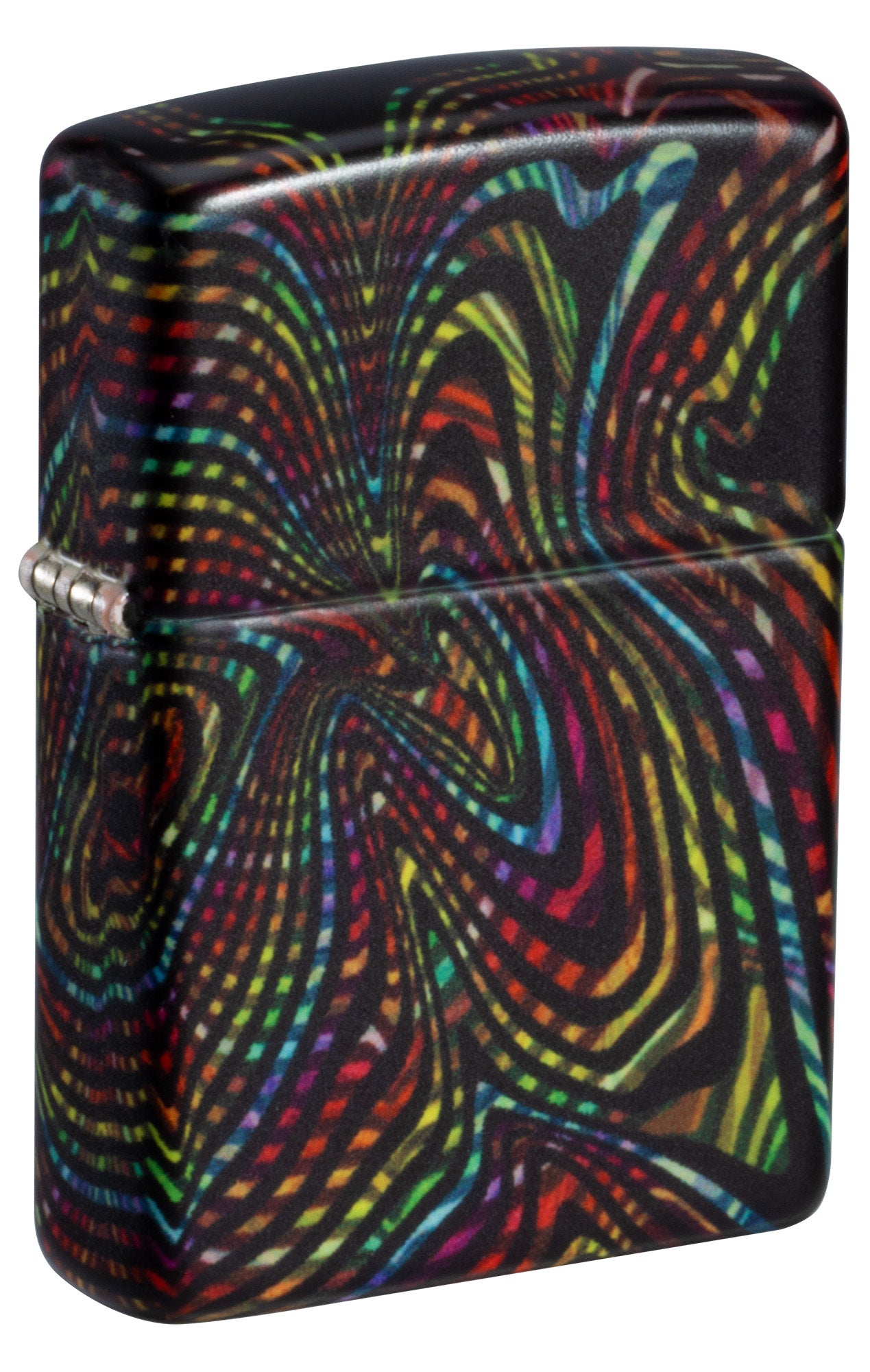 Front shot of Zippo Glowing Illusion Design Glow in the Dark Windproof Lighter standing at a 3/4 angle.