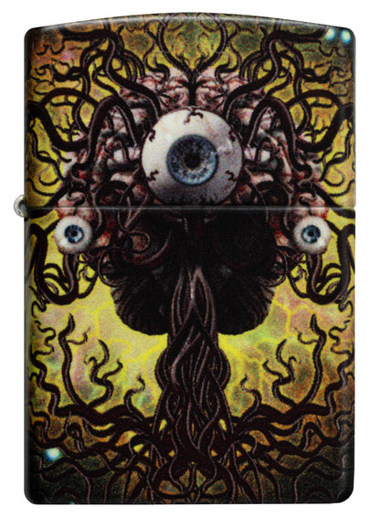 Front view of Zippo Evil Eye Design 540 Glow in the Dark Windproof Lighter.