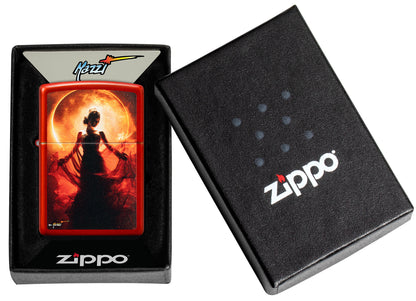 Zippo Mazzi® Woman Silhouette Metallic Red Windproof Lighter in its packaging.