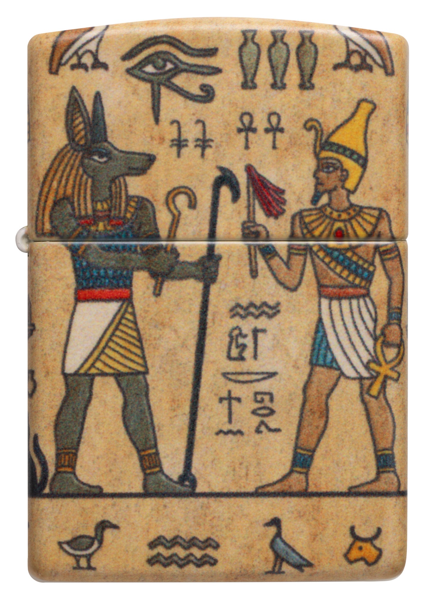 Front view of Zippo Ancient Glyphs Design White 540 Matte Windproof Lighter.
