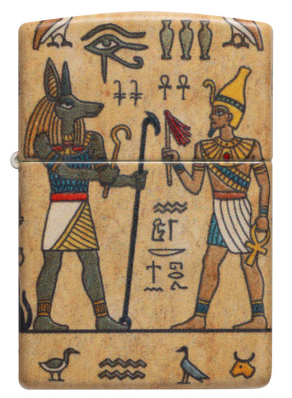 Front view of Zippo Ancient Glyphs Design White 540 Matte Windproof Lighter.
