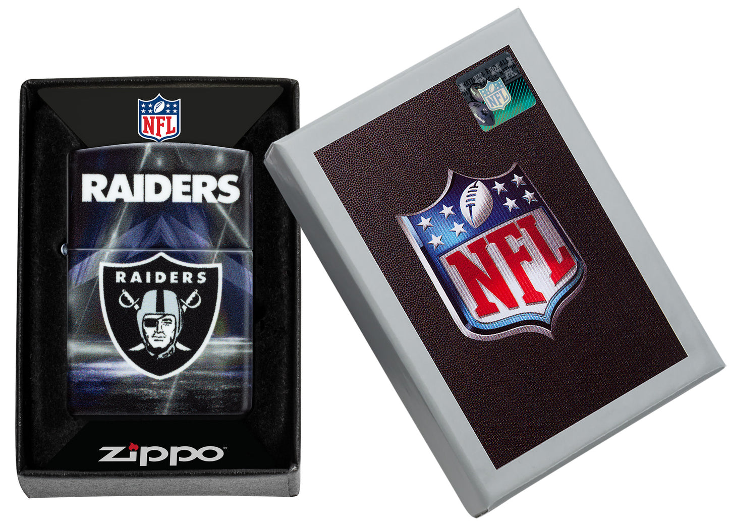 Zippo NFL Las Vegas Raiders 540 Matte Windproof Lighter in its packaging.