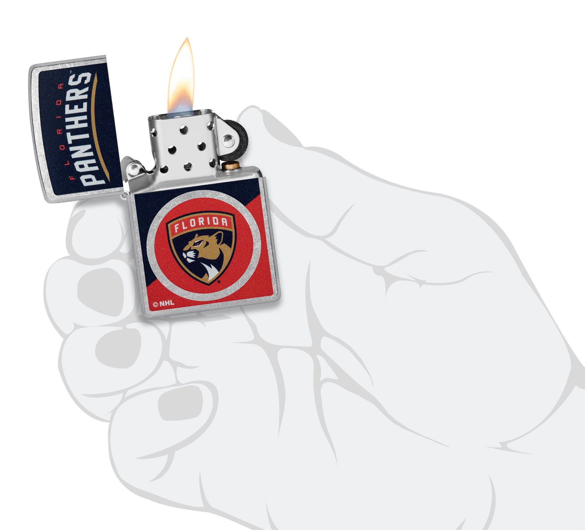 Zippo NHL® Florida Panthers® 2024 Street Chrome™ Windproof Lighter in its packaging.