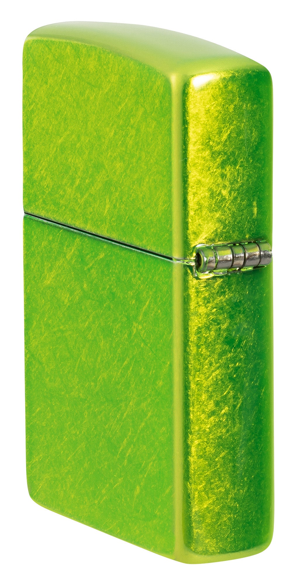 Angled shot of Zippo Classic Lurid Zippo Logo Windproof Lighter showing the back and hinge side of the lighter.