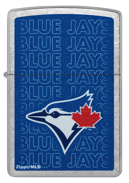 Front view of Zippo MLB® Toronto Blue Jays Street Chrome Windproof Lighter.