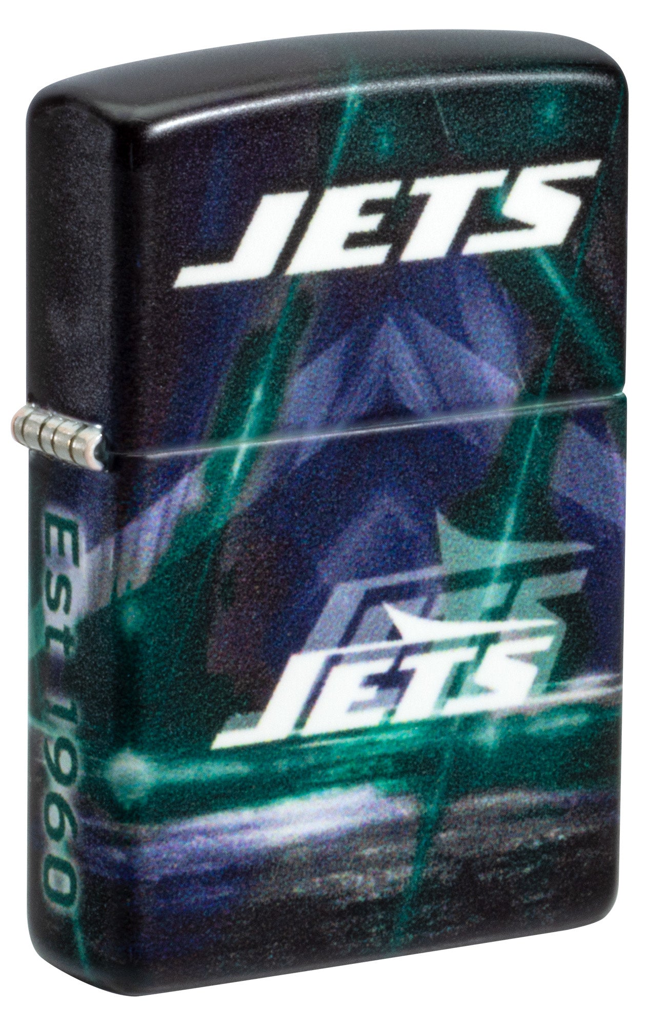 Front shot of Zippo NFL New York Jets 540 Matte Windproof Lighter standing at a 3/4 angle.