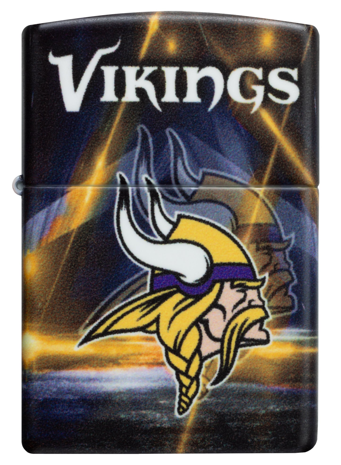 Front view of Zippo NFL Minnesota Vikings 540 Matte Windproof Lighter.