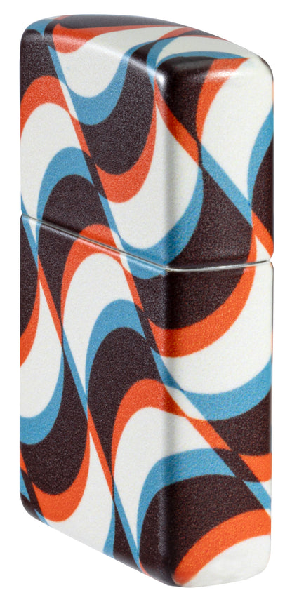 Angled shot of Zippo Funky Pattern Design 540 Matte Windproof Lighter showing the front and right sides of the lighter.