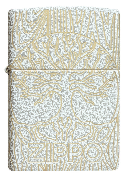 Front view of Zippo Tree of Life Woodgrain Design Glacier Windproof Lighter.