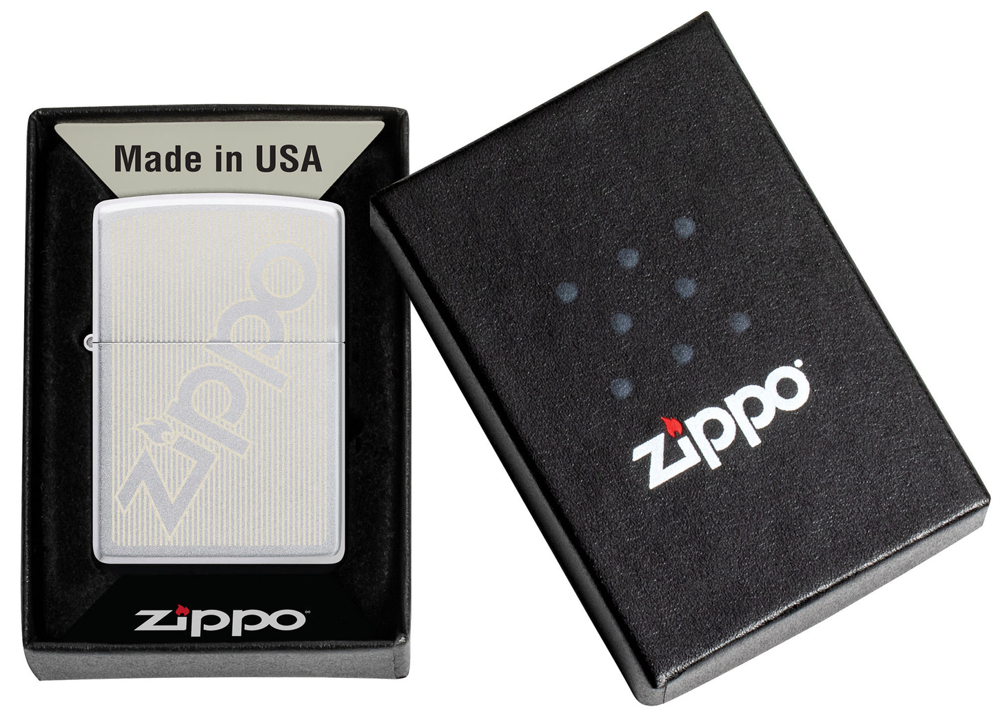 Pinstripe Zippo Design Windproof Lighter in its packaging.