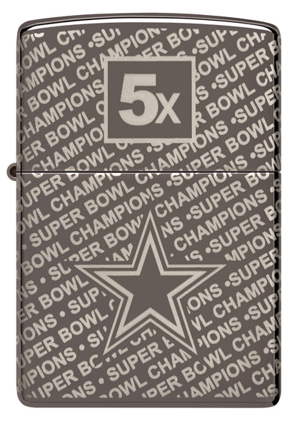 Front view of Zippo NFL Dallas Cowboys Super Bowl Commemorative Armor Black Ice Windproof Lighter.