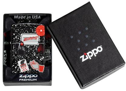 Zippo Notebook Design 540 Matte Windproof Lighter in its packaging.