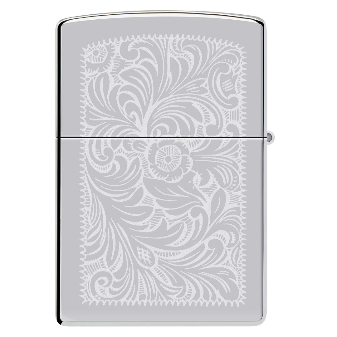 Back view of Zippo High Polish Chrome Venetian® Windproof Lighter.