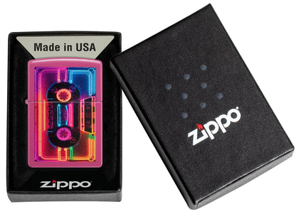 Zippo Neon Cassette Design Frequency Windproof Lighter in its packaging.