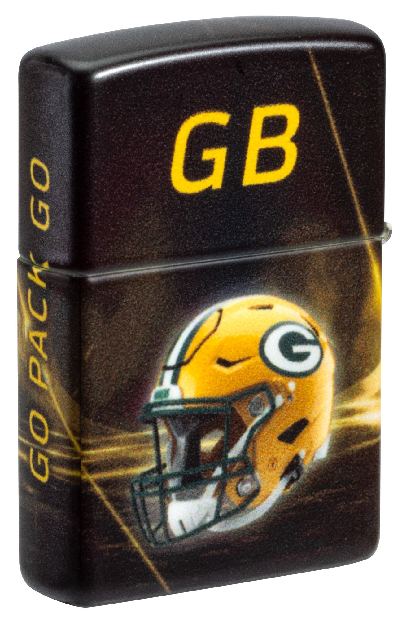 Back shot of Zippo NFL Green Bay Packers 540 Matte Windproof Lighter standing at a 3/4 angle.