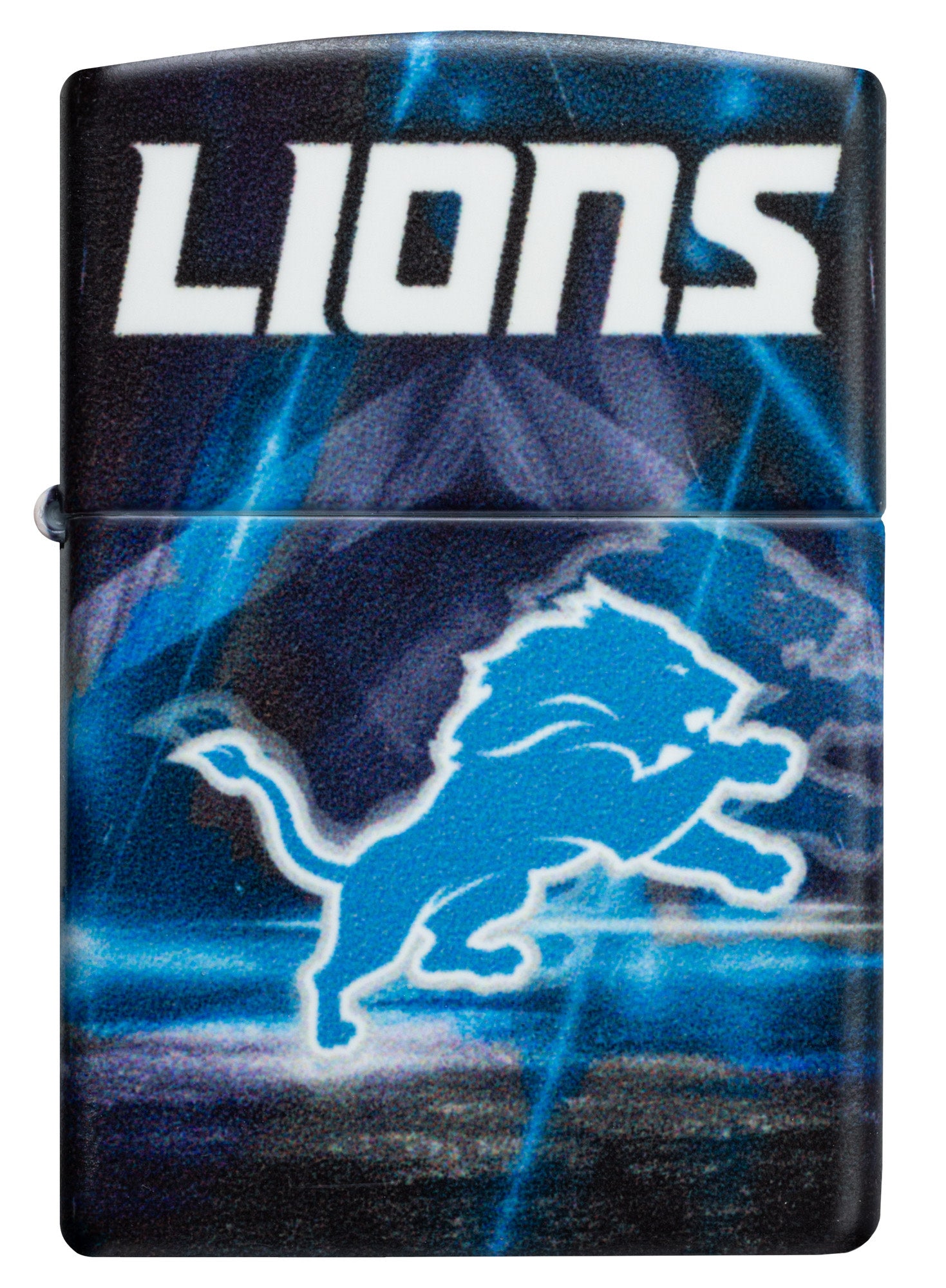 Front view of Zippo NFL Detroit Lions 540 Matte Windproof Lighter.