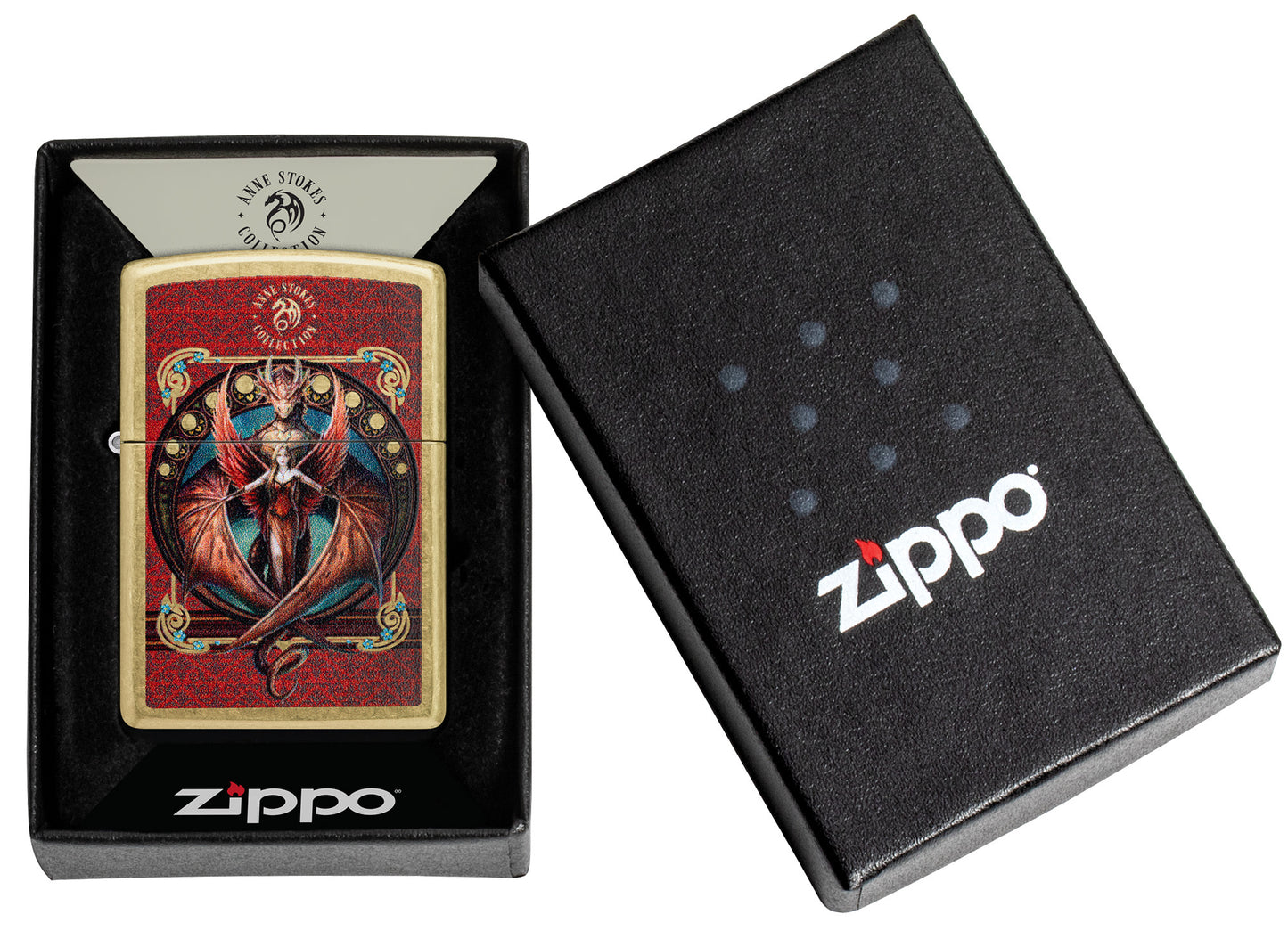 Zippo Anne Stokes Copperwing Dragon Design Street Brass Windproof Lighter in its packaging.