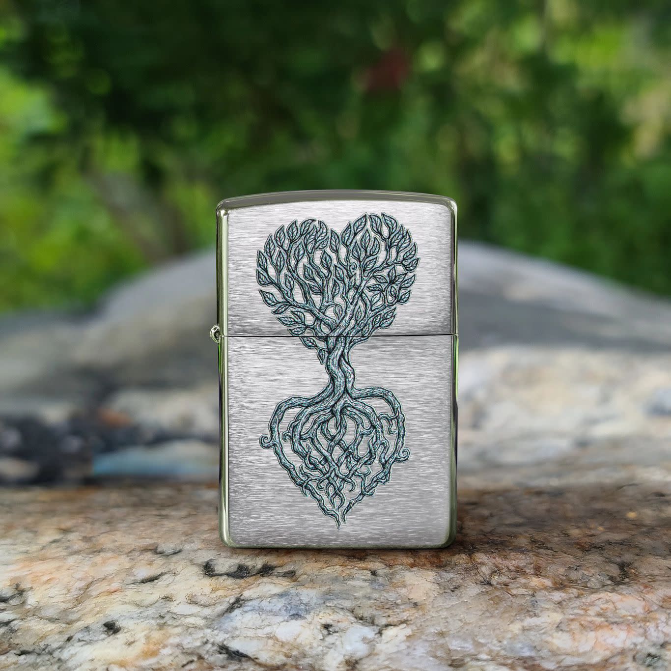 Lifestyle image of Zippo Rooted in Love Design Brushed Chrome Windproof Lighter