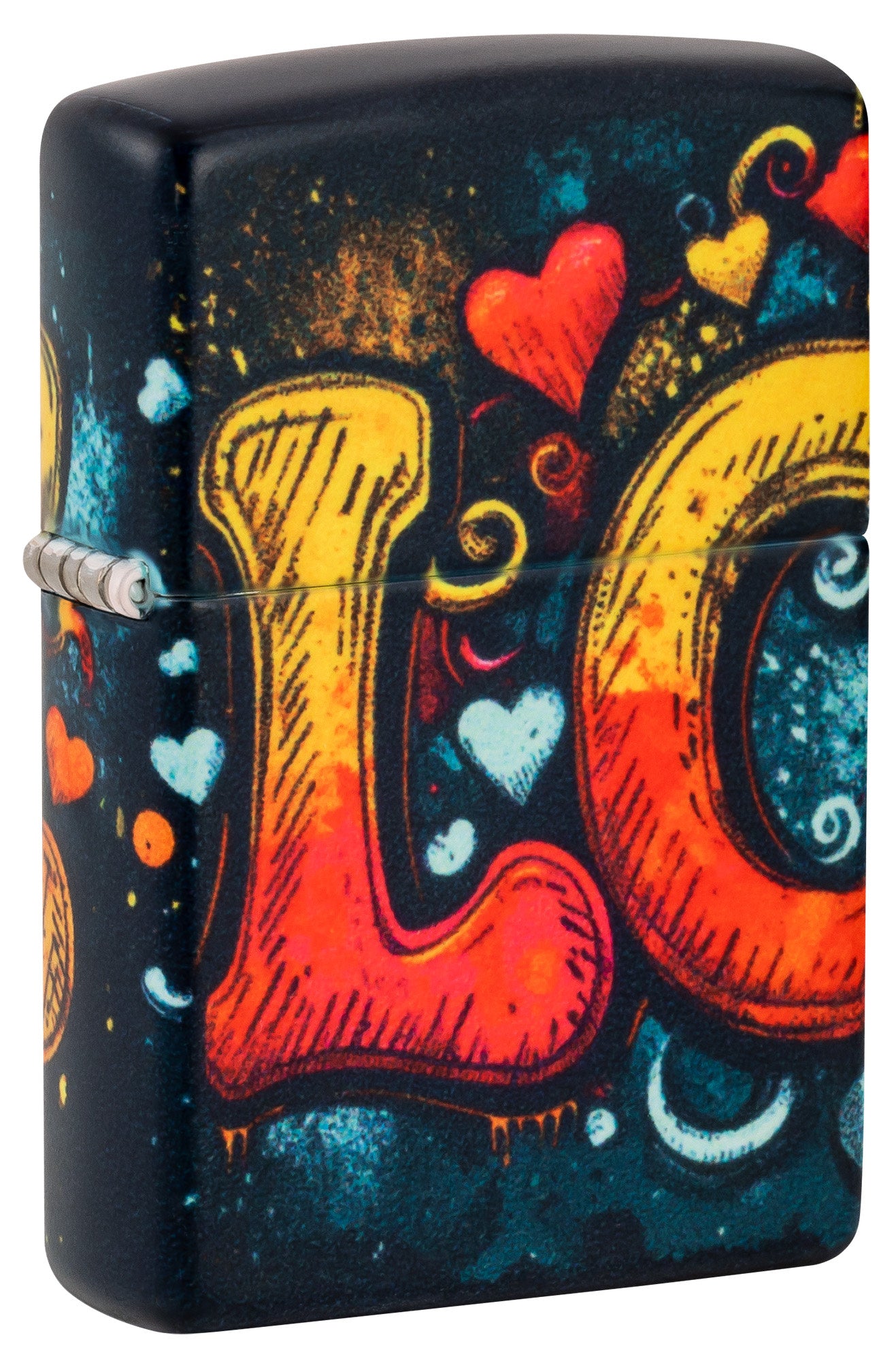 Front shot of Zippo Love Mural Design 540 Matte Windproof Lighter standing at a 3/4 angle.