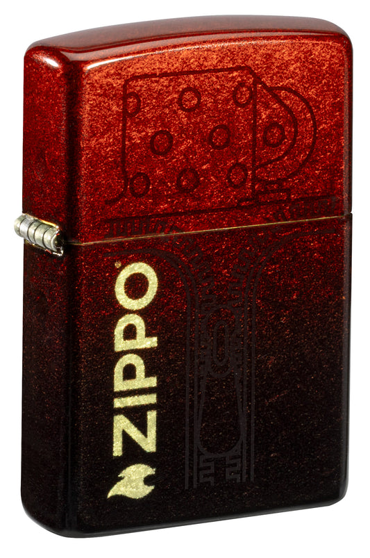 Front view of Zippo 2024 Founder's Day Collectible 540 Tumbled Brass Windproof Lighter standing at a 3/4 angle.