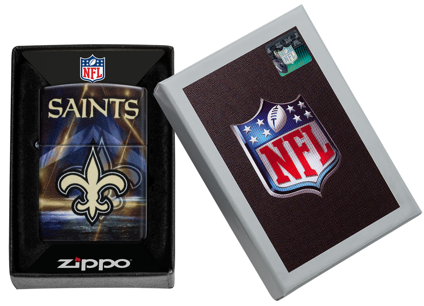 Zippo NFL New Orleans Saints 540 Matte Windproof Lighter in its packaging.