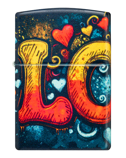 Front view of Zippo Love Mural Design 540 Matte Windproof Lighter.