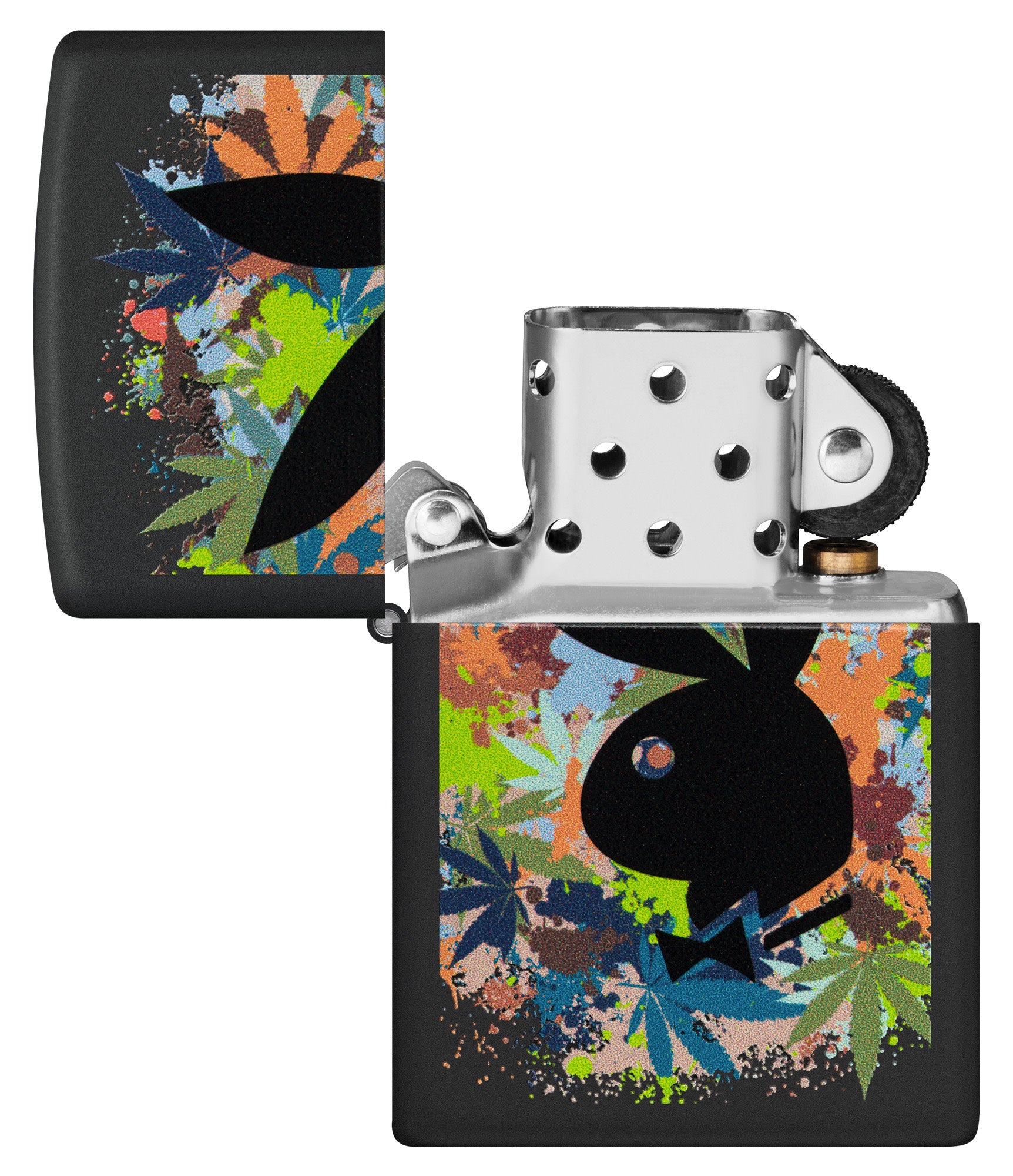 Playboy Cannabis Collage Design Black Matte Windproof Lighter