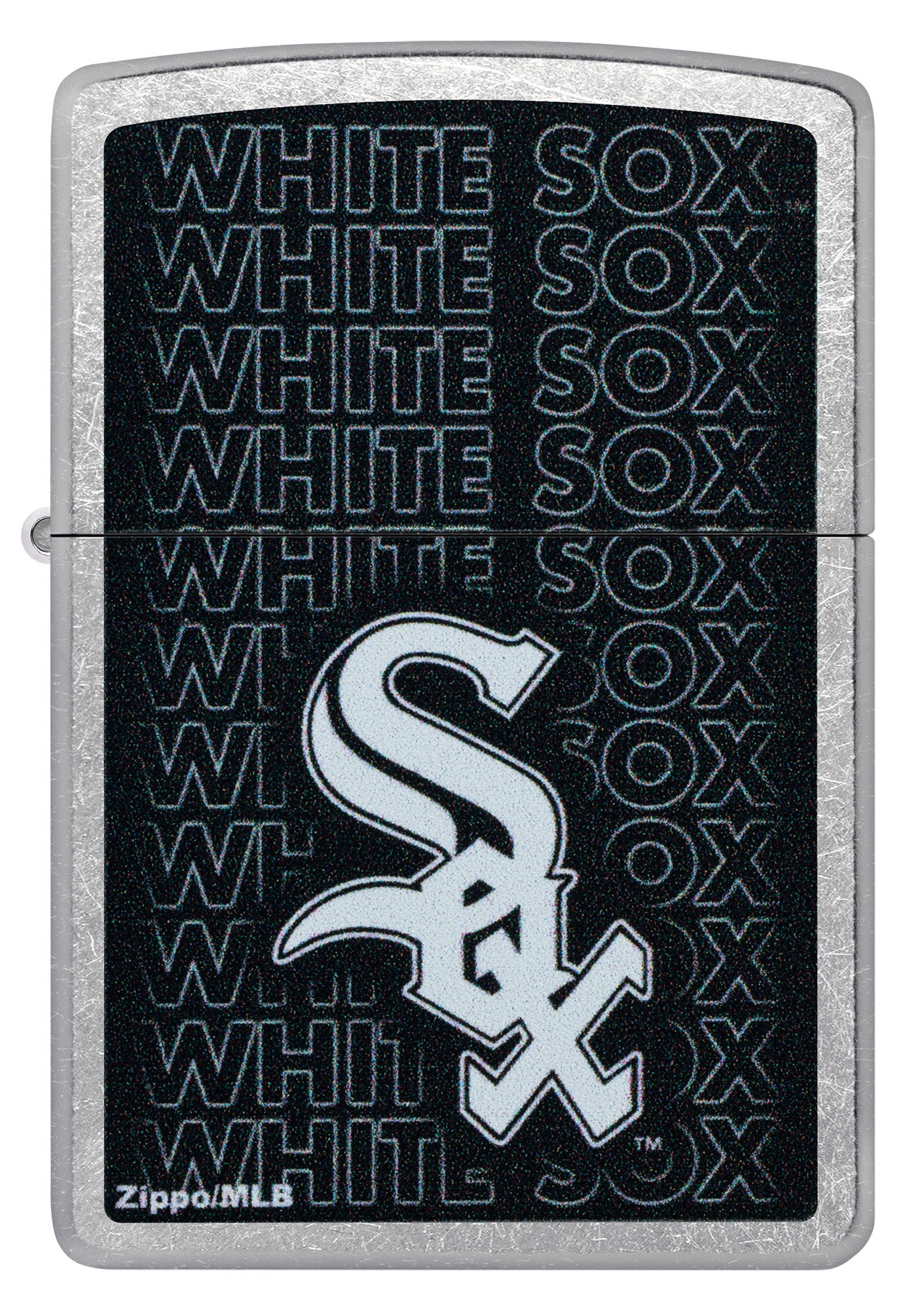 Front view of Zippo MLB® Chicago White Sox Street Chrome Windproof Lighter.