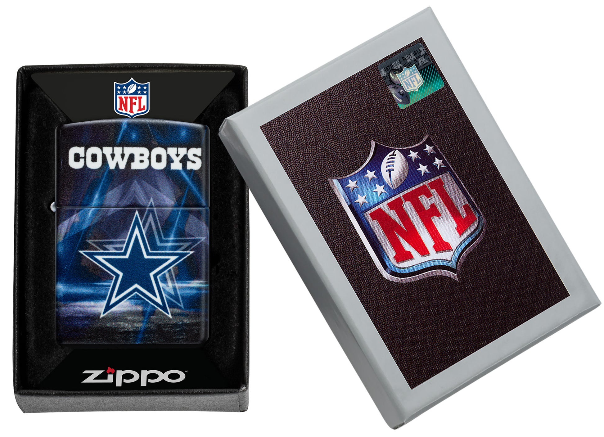 Zippo NFL Dallas Cowboys 540 Matte Windproof Lighter in its packaging.