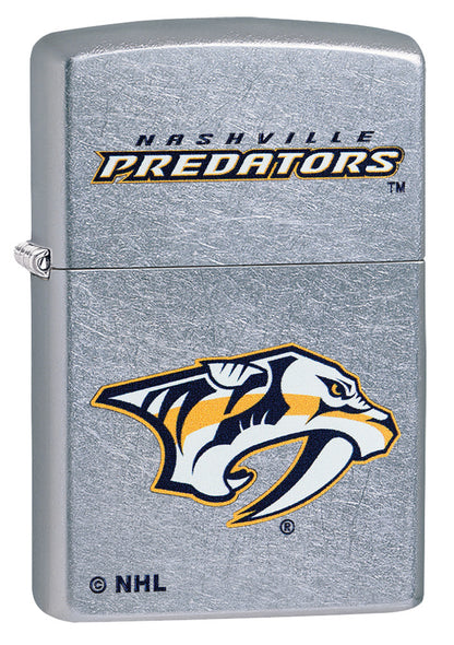 Front shot of NHL Nashville Predators Street Chrome™ Windproof Lighter standing at a 3/4 angle